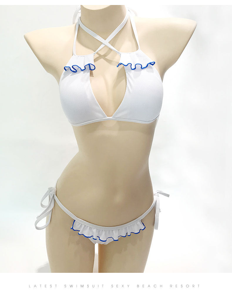 Bikini Ruffle Solid Color Split Swimsuit Ladies
