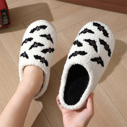 Halloween Skull Rose Slippers Winter Warm Indoor Floor Bedroom Home Slipper For Women