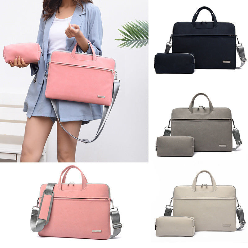 Sac pour ordinateur portable en cuir PU pour femmes, mallette de transport pour ordinateur portable, pour MacBook Air 13.3, 14, 15.6 pouces, sac à main pour hommes, sac à bandoulière pour souris.