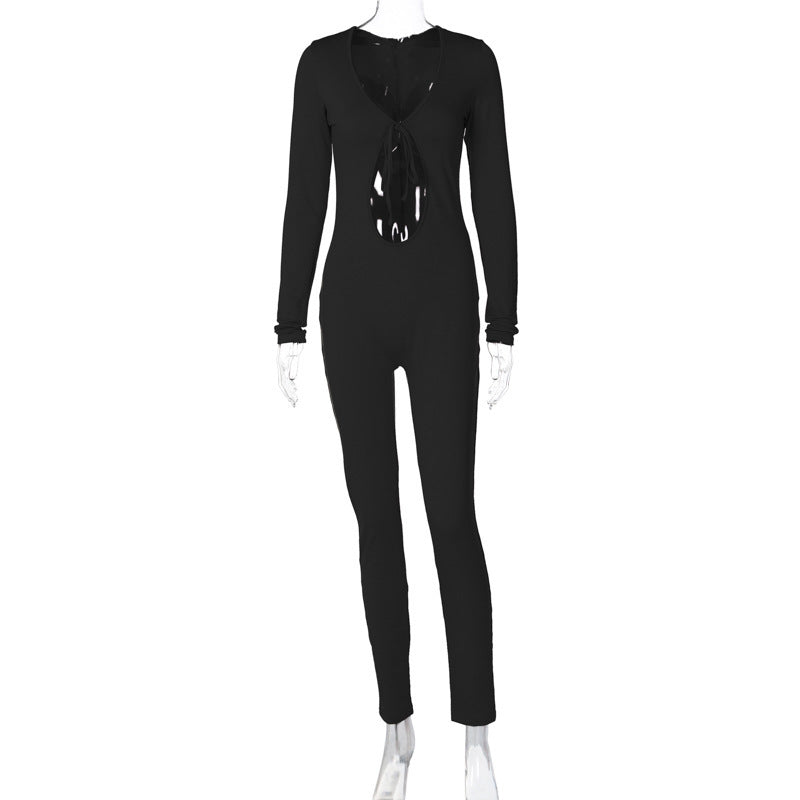 Combinaison slim à manches longues avec décolleté creux