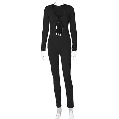 Combinaison slim à manches longues avec décolleté creux