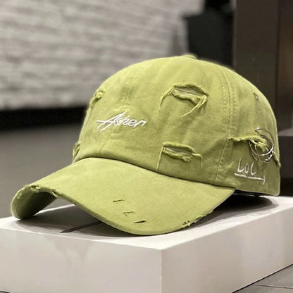 Casquette à visière douce en jean déchiré rétro coréen pour femmes
