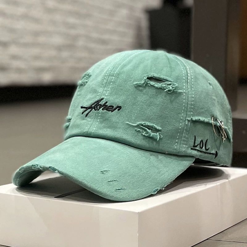 Casquette à visière douce en jean déchiré rétro coréen pour femmes