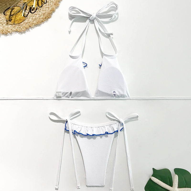 Bikini Ruffle Solid Color Split Swimsuit Ladies