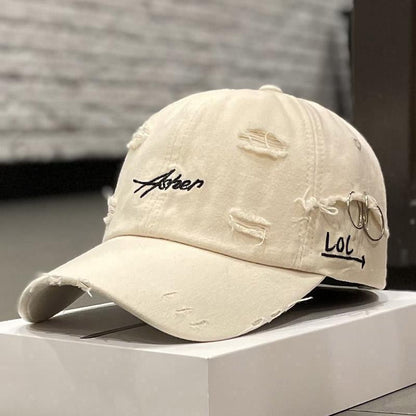 Casquette à visière douce en jean déchiré rétro coréen pour femmes