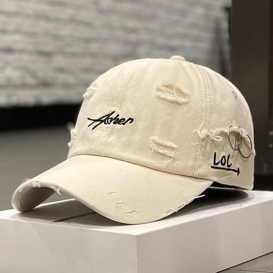 Casquette à visière douce en jean déchiré rétro coréen pour femmes