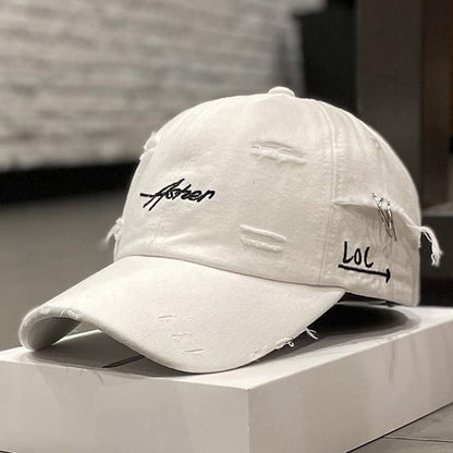 Casquette à visière douce en jean déchiré rétro coréen pour femmes