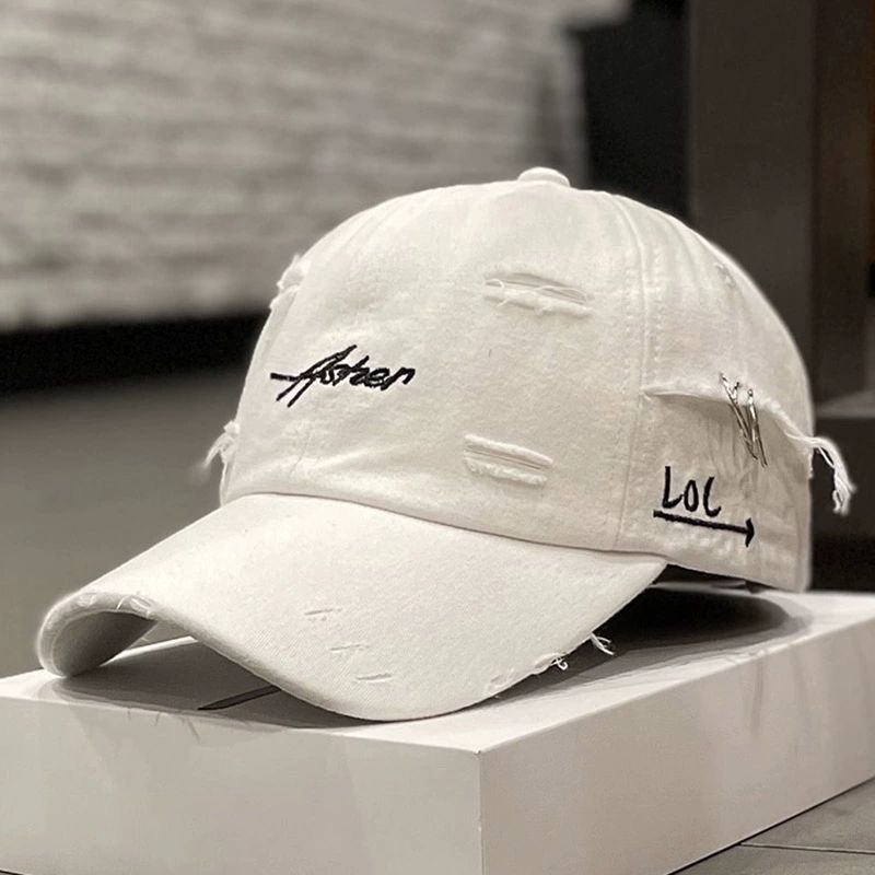 Casquette à visière douce en jean déchiré rétro coréen pour femmes