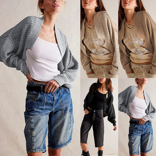 Fashion V-neck Batwing Sleeve Knitted Cardigan Sweater