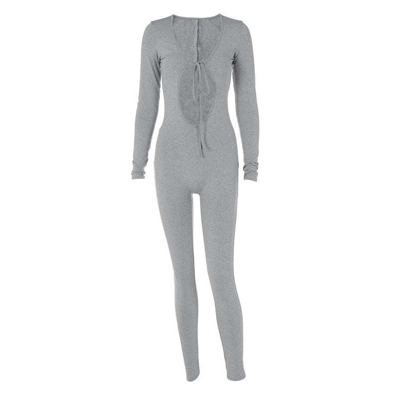 Combinaison slim à manches longues avec décolleté creux