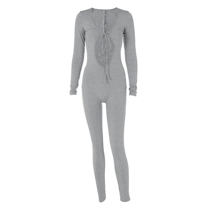 Combinaison slim à manches longues avec décolleté creux