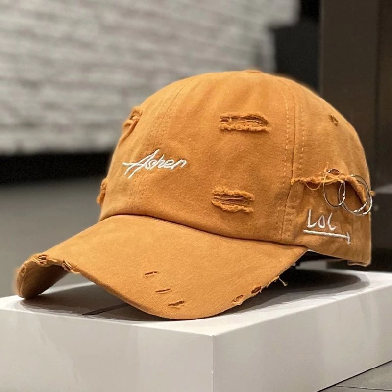 Casquette à visière douce en jean déchiré rétro coréen pour femmes