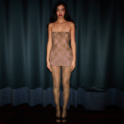 Adult Lady Like Woman Style Lace Chest Wrap Dress Close-fitting Outer Stockings Suit