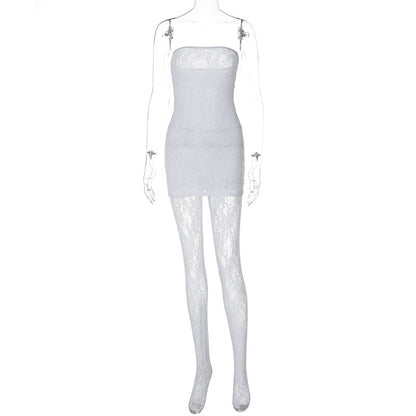 Adult Lady Like Woman Style Lace Chest Wrap Dress Close-fitting Outer Stockings Suit