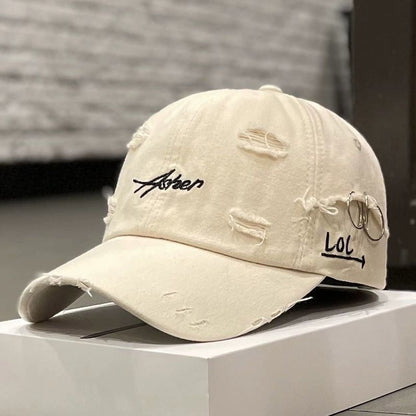 Casquette à visière douce en jean déchiré rétro coréen pour femmes