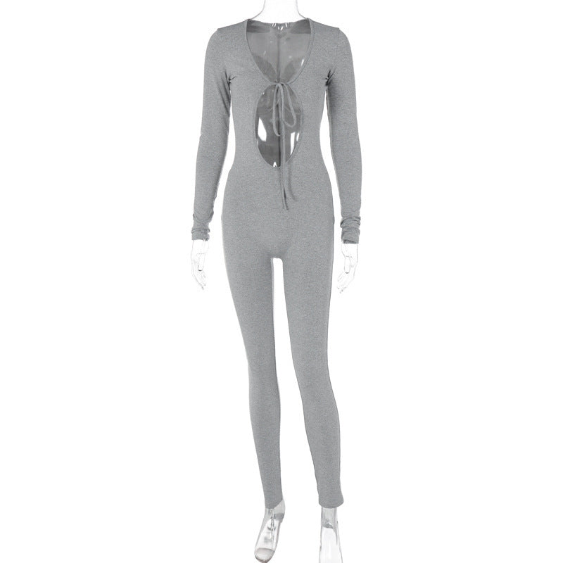 Combinaison slim à manches longues avec décolleté creux